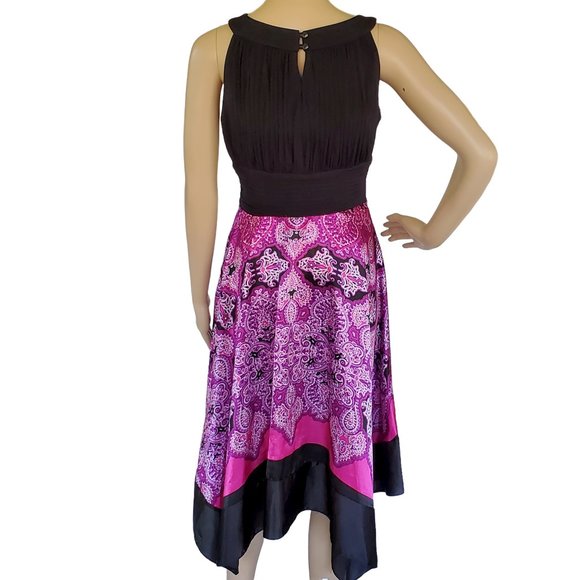 Melrose Black & Purple Scarf Skirt Dress Women's 8 Side Zipper Bra Insert - Picture 8 of 13